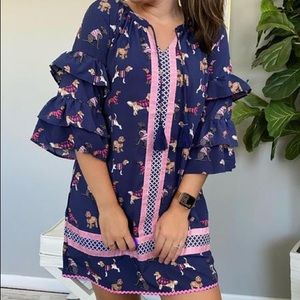 Simply Southern Bell Sleeve Ruffle Dog Print Dress
